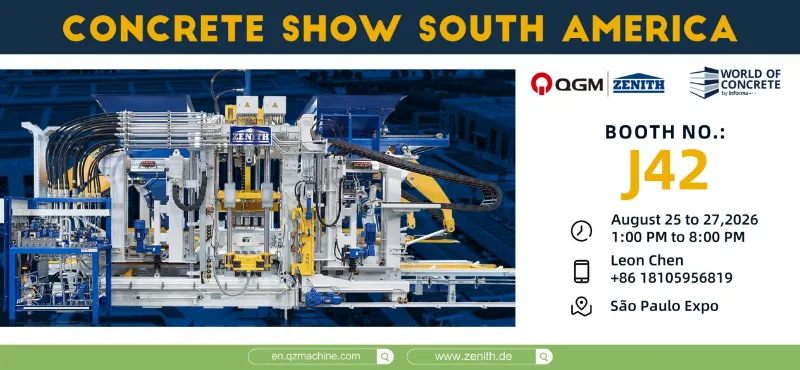 Quangong Machinery zal worden tentoongesteld op de Concrete Show in São Paulo, Brazilië. Kom naar dit grote evenement in de Zuid-Amerikaanse industrie.